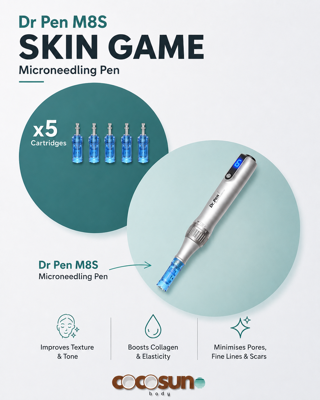 Dr Pen M8S Microneedling Pen & 5 Replacement Cartridges