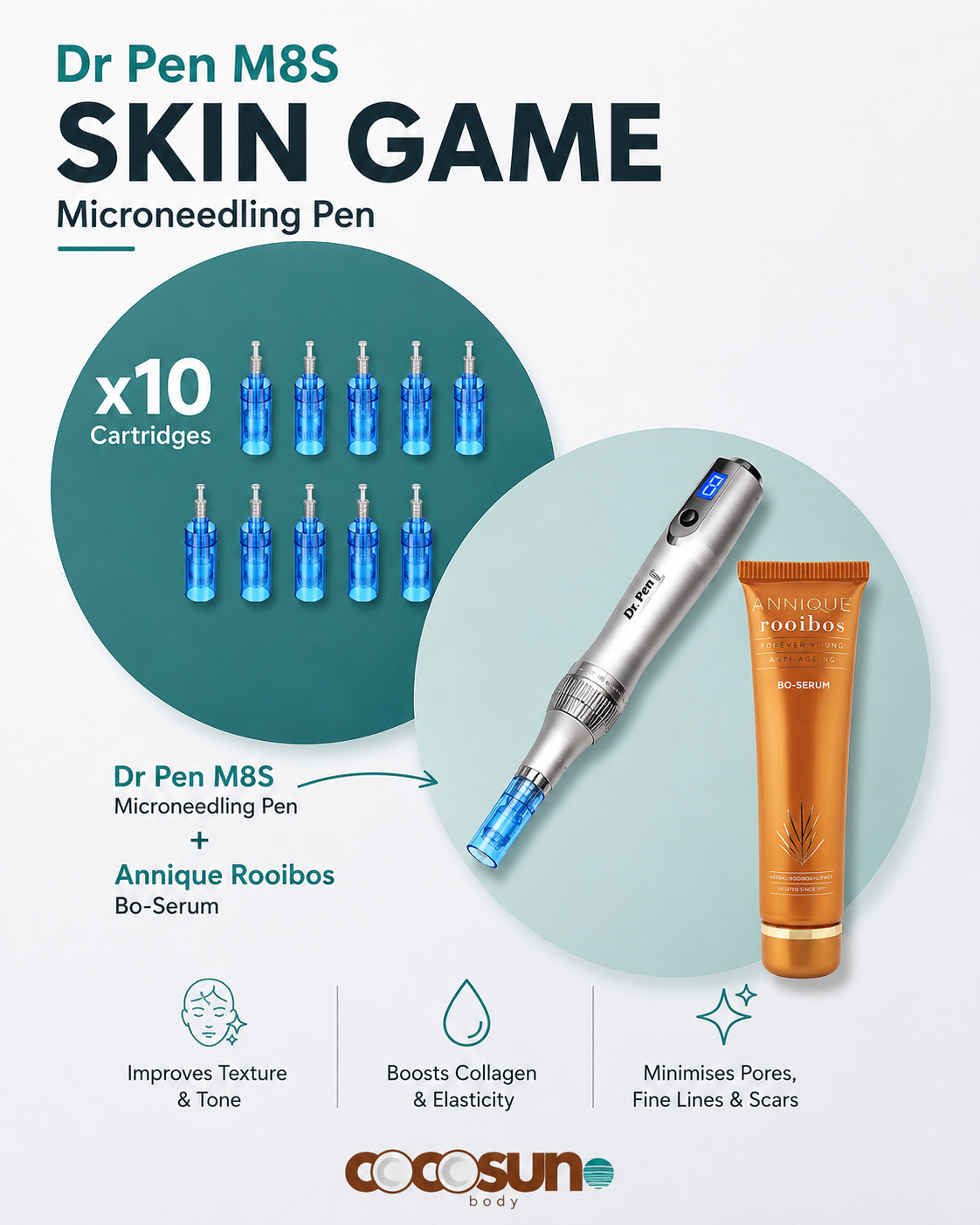 Dr Pen M8S Microneedling Pen & Serum & 10 Replacement Cartridges Combo